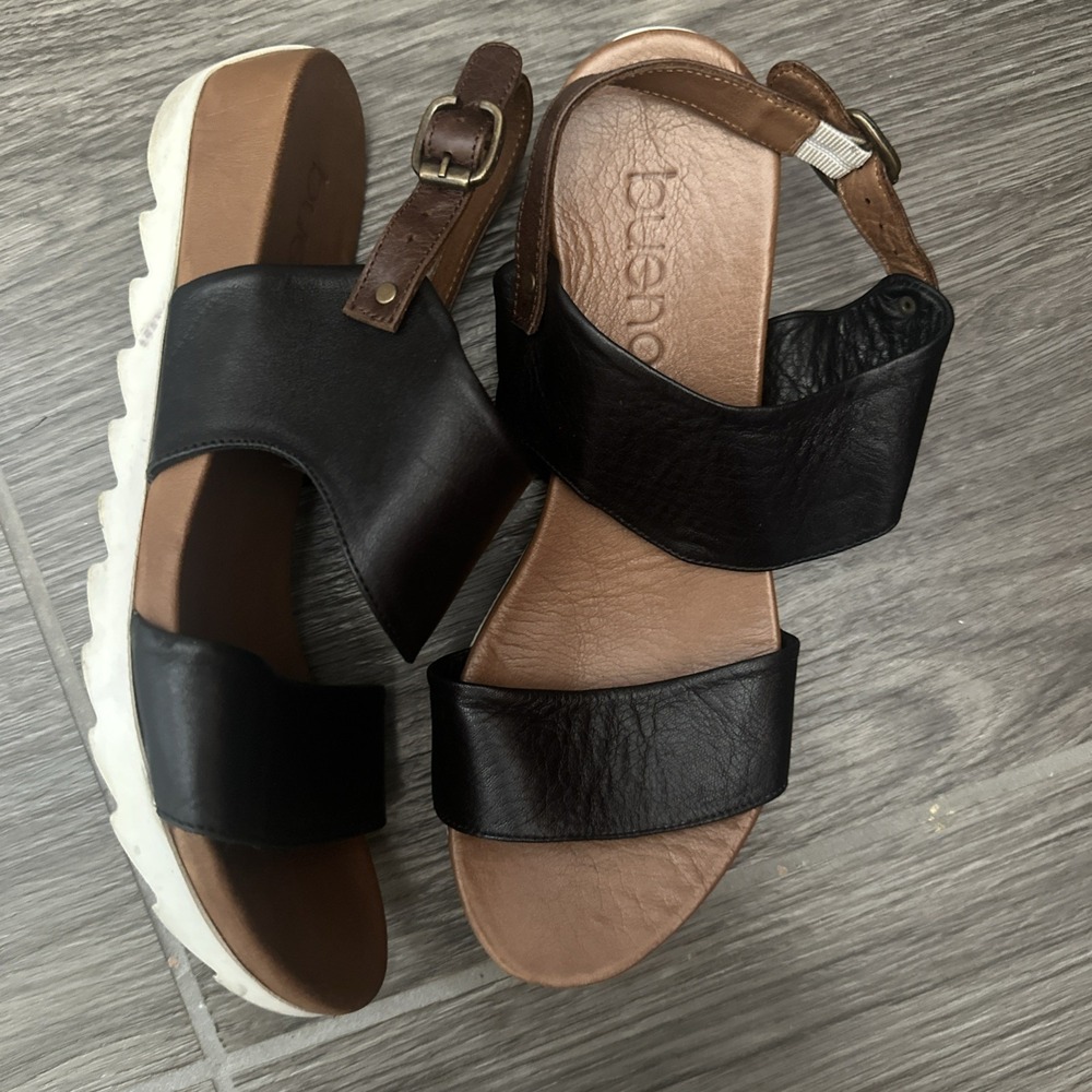 BUENO Soft Leather Wedge Sandals Black Size 9 / 40 LN